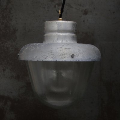 Vintage Industrial Grey Metal & Frosted Glass Pendant Lamp-BLS-2020712