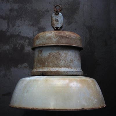 Vintage Industrial Light Gray Enamel Cast Iron Train Station Pendant Lights by Pötter & Schütze GMBH-BLS-2016421