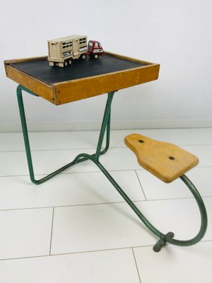 Vintage Industrial Metal and Wood Children's Desk-WQJ-844683