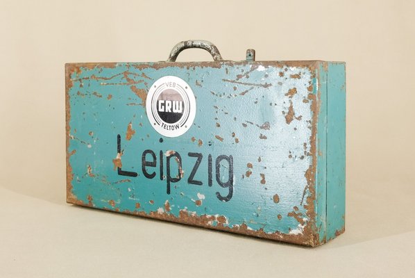 Vintage Industrial Metal Leipzig Trunk from Veb GRW Teltow, 1950s-YGX-2021173