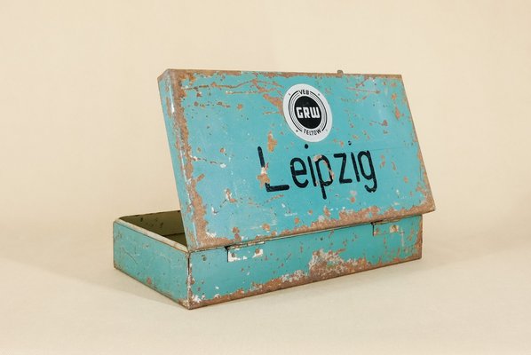 Vintage Industrial Metal Leipzig Trunk from Veb GRW Teltow, 1950s-YGX-2021173