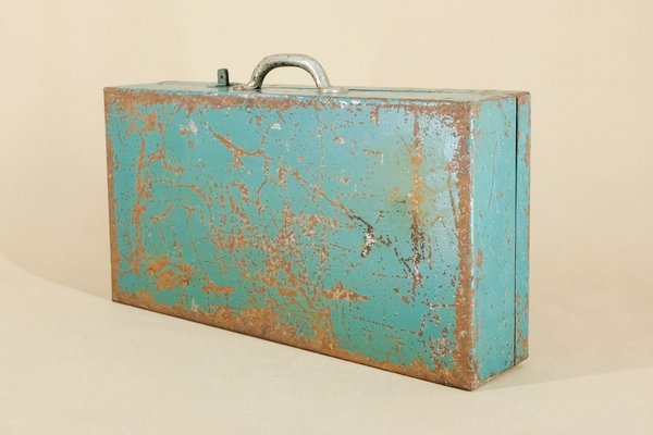 Vintage Industrial Metal Leipzig Trunk from Veb GRW Teltow, 1950s-YGX-2021173