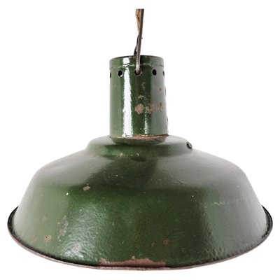 Vintage Industrial Pendant Light in Dark Green Enamel, 1960s-IRH-1352444