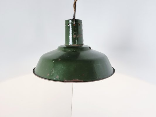 Vintage Industrial Pendant Light in Dark Green Enamel, 1960s-IRH-1352444