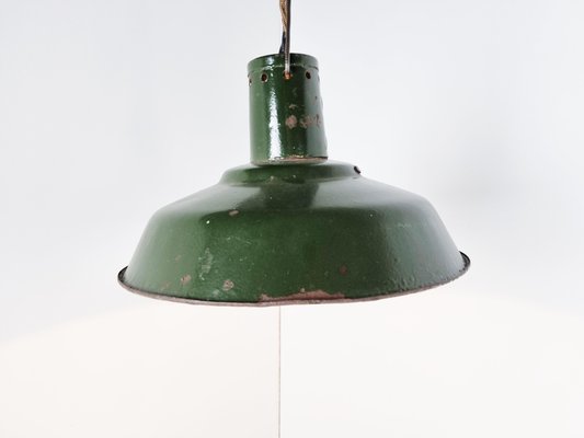 Vintage Industrial Pendant Light in Dark Green Enamel, 1960s-IRH-1352444