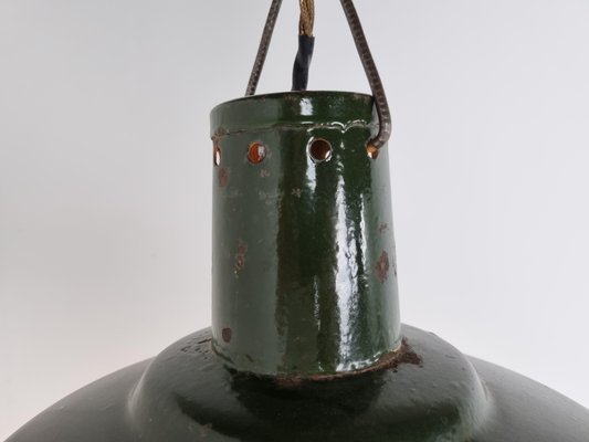 Vintage Industrial Pendant Light in Dark Green Enamel, 1960s-IRH-1352444