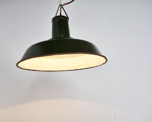 Vintage Industrial Pendant Light in Dark Green Enamel, 1960s-IRH-1352444