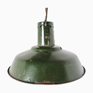 Vintage Industrial Pendant Light in Dark Green Enamel, 1960s-IRH-1352444