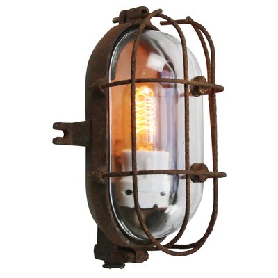 Vintage Industrial Rust Cast Iron and Clear Glass Wall Lamp from Industria Rotterdam-BLS-2027197