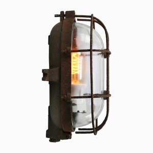 Vintage Industrial Rust Cast Iron and Clear Glass Wall Lamp from Industria Rotterdam-BLS-2027197