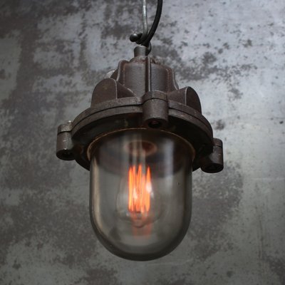 Vintage Industrial Rust Cast Iron Clear Glass Pendant by Industria Rotterdam-BLS-2042126