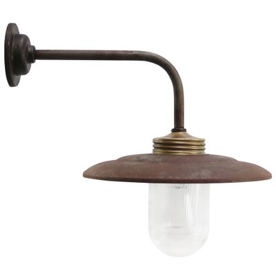 Vintage Industrial Rust Iron and Brass Glass Sconce with Clear Striped Glass Bulb-BLS-1756734