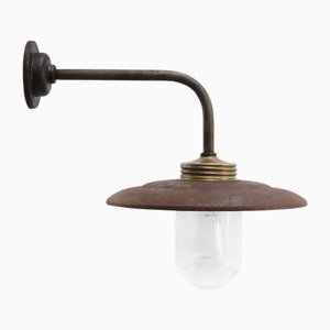 Vintage Industrial Rust Iron and Brass Glass Sconce with Clear Striped Glass Bulb-BLS-1756734