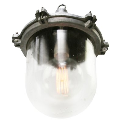 Vintage Industrial Silver Metal and Clear Glass Pendant Light-BLS-1419435