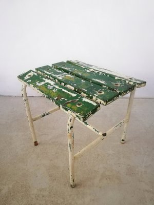 Vintage Industrial Stool in Green and White-UIW-1348277