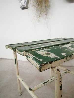 Vintage Industrial Stool in Green and White-UIW-1348277