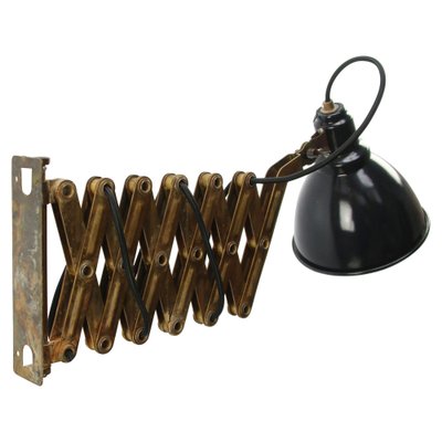 Vintage Industrial Wall Lamp in Black Enamel and Brass-BLS-1192313