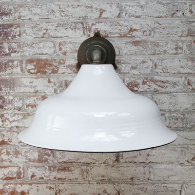 Vintage Industrial White Enamel Cast Iron Wall Light-BLS-809519