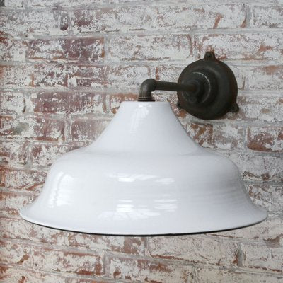 Vintage Industrial White Enamel Cast Iron Wall Light-BLS-809519