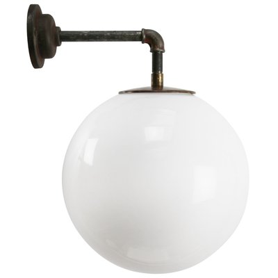 Vintage Industrial White Opaline Cast Iron Wall Light-BLS-837985