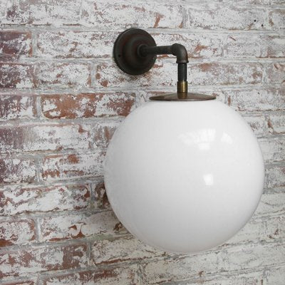 Vintage Industrial White Opaline Cast Iron Wall Light-BLS-837985