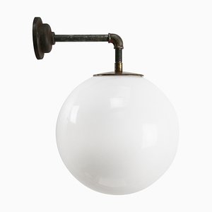 Vintage Industrial White Opaline Cast Iron Wall Light-BLS-837985