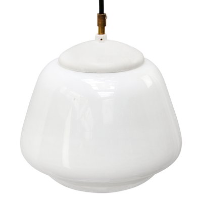 Vintage Industrial White Opaline Glass Pendant Light-BLS-1335546