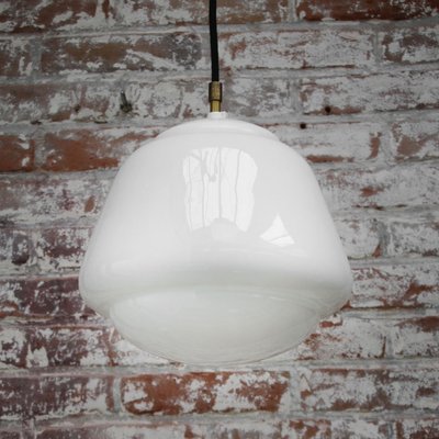 Vintage Industrial White Opaline Glass Pendant Light-BLS-1335546