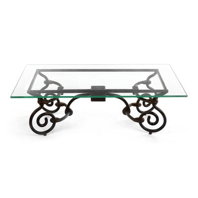 Vintage Iron Coffee Table with Glass Top-NQ-736481