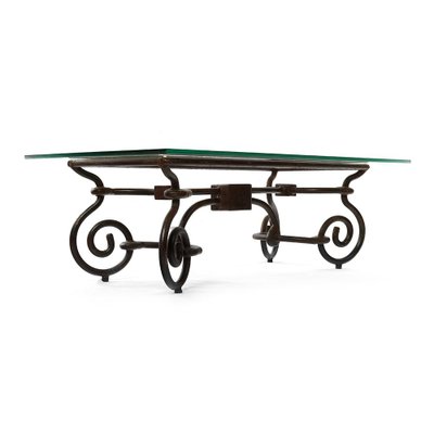 Vintage Iron Coffee Table with Glass Top-NQ-736481