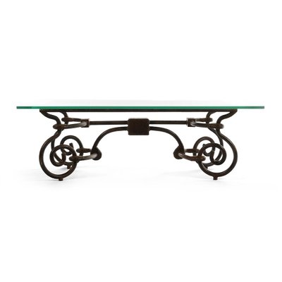 Vintage Iron Coffee Table with Glass Top-NQ-736481