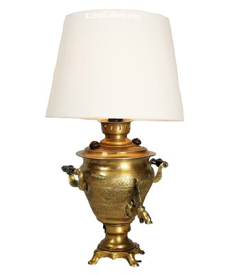 Vintage Islamic Engraved Brass Samovar Table Lamp-UZN-1393492