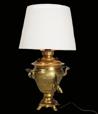 Vintage Islamic Engraved Brass Samovar Table Lamp-UZN-1393492