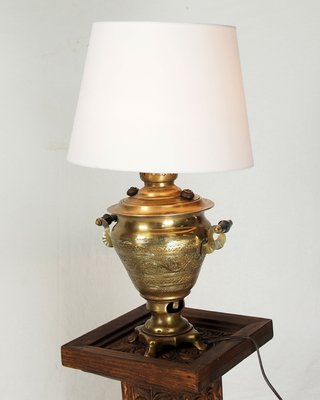 Vintage Islamic Engraved Brass Samovar Table Lamp-UZN-1393492