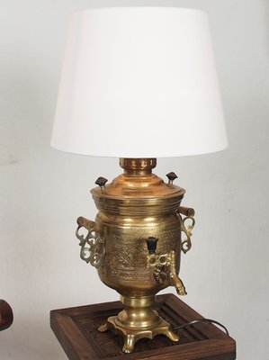 Vintage Islamic Engraved Brass Samovar Table Lamp, 1940s-UZN-1393490