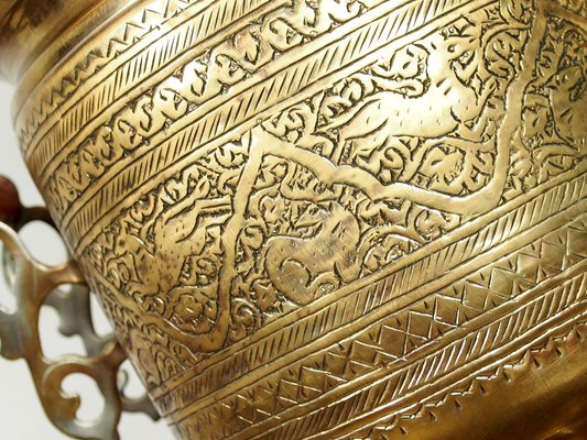 Vintage Islamic Engraved Brass Samovar Table Lamp, 1940s-UZN-1393490