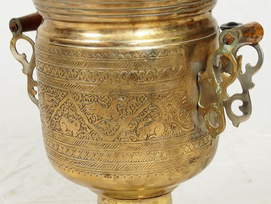 Vintage Islamic Engraved Brass Samovar Table Lamp, 1940s-UZN-1393490