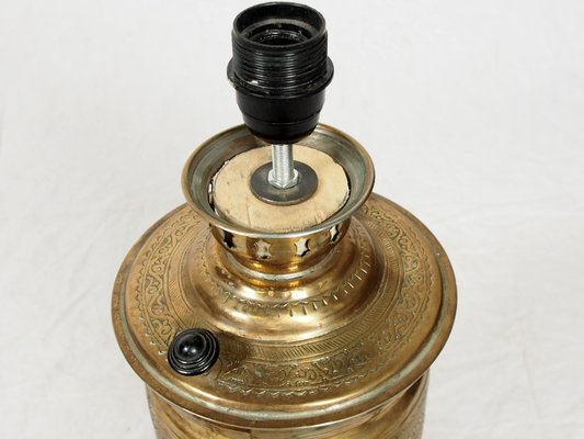 Vintage Islamic Engraved Brass Samovar Table Lamp, 1940s-UZN-1393490