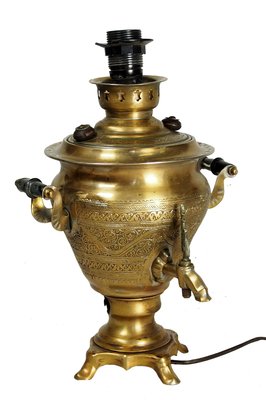 Vintage Islamic Engraved Brass Samovar Table Lamp-UZN-1393492