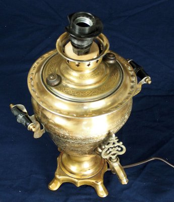 Vintage Islamic Engraved Brass Samovar Table Lamp-UZN-1393492