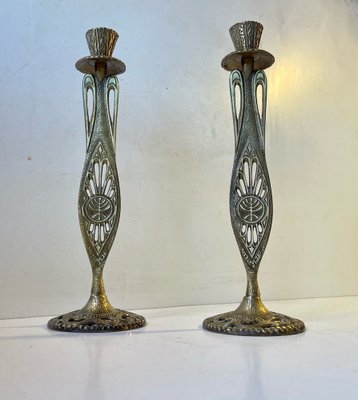 Vintage Israelian Holyland Brass Candlesticks with Green Eliats from Tamar, 1970s, Set of 2-LCR-1189887