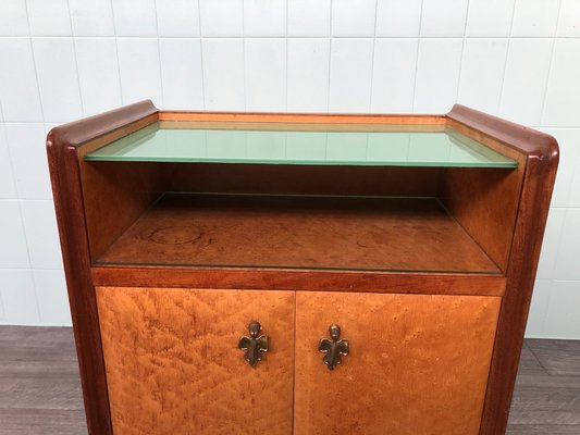 Vintage Italian Bedside Table with Green Glass Top, 1940s-FOV-1756055