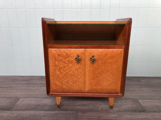 Vintage Italian Bedside Table with Green Glass Top, 1940s-FOV-1756055