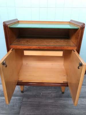 Vintage Italian Bedside Table with Green Glass Top, 1940s-FOV-1756055