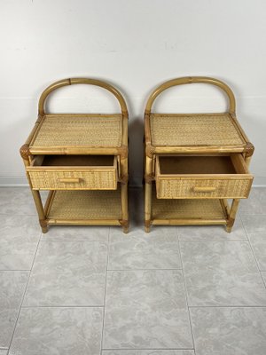 Vintage Italian Bedside Tables in Bamboo and Rattan, 1970s, Set of 2-YST-1727804