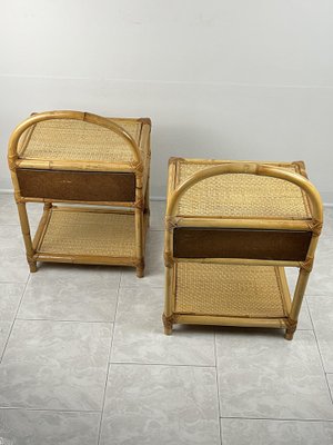 Vintage Italian Bedside Tables in Bamboo and Rattan, 1970s, Set of 2-YST-1727804