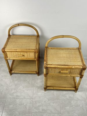 Vintage Italian Bedside Tables in Bamboo and Rattan, 1970s, Set of 2-YST-1727804