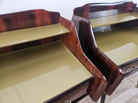 Vintage Italian Bedside Tables in Mahogany Root and Glass, 1950, Set of 2-ZUW-2041977