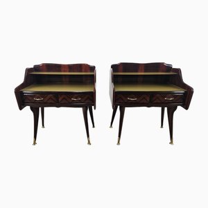 Vintage Italian Bedside Tables in Mahogany Root and Glass, 1950, Set of 2-ZUW-2041977