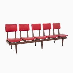 Vintage Italian Bench with 5 Red Leather Seats-RCE-1328859